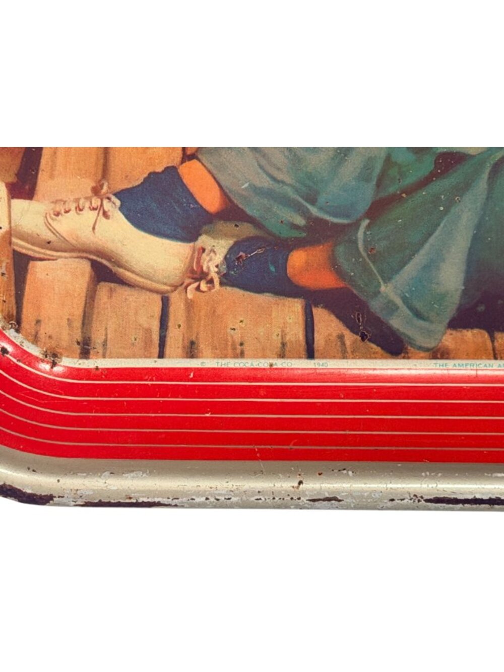 Vintage 1940 Coca-Cola Tin Tray Retro Sailor Fishing Girl Design 13" x 10.5" - Picture 5 of 8